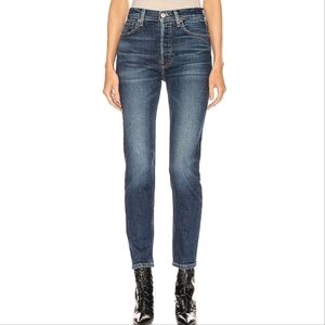 Re/Done Originals High Rise Ankle Crop Jeans Button-Fly Midnight Blue